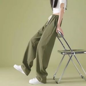 High Waist Ankle-Length Casual Sports Pants for Women Quick Dry Mesh Lining Anti-Mosquito Ice Silk Leggings