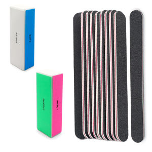 12Pcs Professional Nail File and Buffer Set 10pcs 100/180 Grit Emery Boards 2pcs 4 Way Buffing Blocks Manicure Nail Care Tools