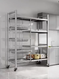 Rak Troli Susun Roda Trolley Besi Rak Susun Serbaguna Stainless Rak Dapur cbl