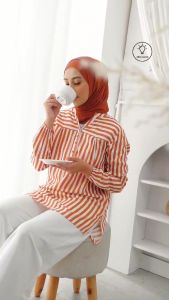 MUAFAQAH Atasan Salur Wanita Bahan Rayon Premium - Blus Wanita Cantik dan Elegan - Baju Wanita Garis Garis Terbaru Baju Wanita V-Neck Lengan Panjang Baju Wanita Size Besar - Lazada