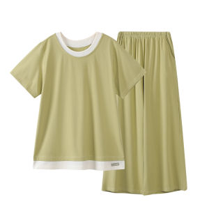 MiiOW | Cat Lady Summer Thin Short Sleeve Modal Cotton Silk Sleepwear Set Womens Home Clothes Long Pants Comfortable Breathable