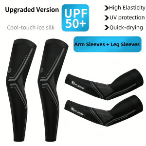 West Biking | WEST BIKING Ice Silk Arm And Leg Sleeves UPF50+ Anti-UV Breathable Quick Dry Non-Slip Elastic Cooling Covers for Cycling Running