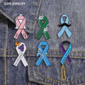 มะเร็งริบบิ้นเคลือบ Pins Custom Ptsd ไม่มีความรุนแรง Mental Health Awareness ป้ายเสื้อผ้า Lapel เข็มกลัดของขวัญเครื่องประดับสําหรับเพื่อน