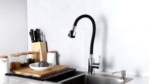 Black Kran Air Fleksibel WastafelKran Angsa Fleksibel 180° Alloy Hitam 1/2" Keran Dapur