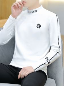 Áo Thun Nam Dài Tay Bán Cao Cổ Áo Cashmere Hai Mặt Ấm Áp Thoải Mái Sợi Chỉ Tương Phản Thêu Áo Hoodie Mùa Thu Mùa Đông Áo Sơ Mi Lớp Nền