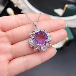 Montagne Jewelry 925 Silver Necklace for women Crystal Inset Design Fine Jewellery Natural 12x12mm Amethyst Pendant Necklace
