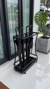 Metal Umbrella Stand with Removable Water Tray & Hooks Freestanding Umbrella Holder for Long & Folding Umbrellas Ideal for Entryway Home Office & Lobby