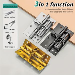 New 3 In 1 Heavy Duty Automatic Door CloserSelf Closing Spring Hinges90 Degree Positioning Door StopperInvisible Sprung Hinge
