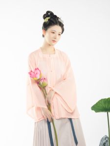 ฤดูร้อน บาง Qiao สีชมพู ชุดฮั่นฝู เสื้อท่อนบน Original ดีไซน์ Square ปกเสื้อ แขนกุด เสื้อแจ็คเก็ต หลวม พอดีสบาย ระบายอากาศได้ดี เสื้อผ้าจีนแบบดั้งเดิม