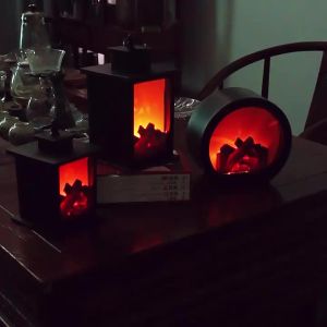 SXH  Simulation Fireplace Creative Small Ornaments Home Soft Outfit Crafts Candlestick Emulational Decoration LED Charcoal Flame Storm Lantern
