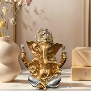 1 Exquisite Indian Ganesha Golden Statue Ornament a Good Item for Blessing and Good Fortune in the Home Indian Art Style Decoration