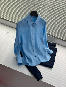 Lightweight Breathable Linen Shirt Womens Style French 28 Thread Linen Single Button New Top Simple Artistic Old Money Trend