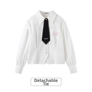 MUCMUKN | Ice Cool Tencel Childrens Blouse With Bow Embroidery and Removable Tie
