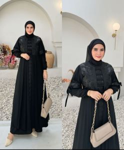 Abaya Turkey Terbaru Abaya Seroja full black By Wenagamis id