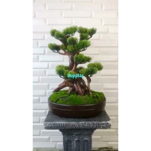Pohon Hias Tanaman Artificial Bonsai Lohansung Latex Pot Semen Oval Dekorasi Meja Tamu