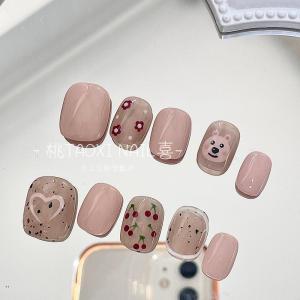 เล็บประดับเพชรสั้นแบบถอดได้ วาดลายการ์ตูนน่ารัก ชิ้นส่วนเล็บสีชมพู ชิ้นส่วนเล็บประดับเพชรสีสันสดใสสำหรับงานปาร์ตี้