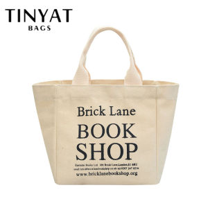 TINYAT Fashion Cotton Canvas Tote Bag Lightweight Medium Reusable Grocery Shopping Cloth Bag Suitable for Shopping Beach Travel