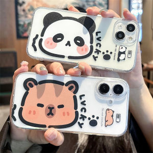 Transparent Silicone Panda Design Mobile Phone Case for iPhone 16 Apple 15Promax 14 Couples 13Mini New 12 Soft Shell 7/6 Cover