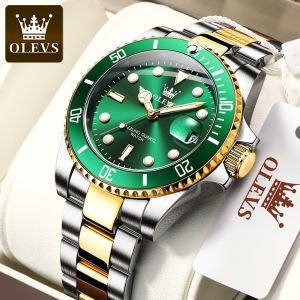 OLEVS | OLEVS Top Original Men Quartz Watch Green Waterproof Watch for Men Stainless Steel Quartz Men Luxury Watch Luminous Wristwatch