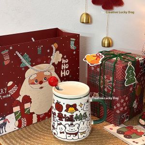 Cute Christmas Mug with Lid and Spoon