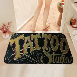 VIKAMA Vintage Tattoo Text Mat Non Slip Soft Absorbent Washable Floor Mat Bathroom Tattoo Shop Retro Gothic Carpet Home Decor