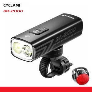CYCLAMI BR 2000 Lumens Bộ Đèn LED Xe Đạp Có Thể Sạc Lại Đèn Pha Phía Trước Và Đèn Hậu Phía Sau Cho Đường MTB Đi Xe Đạp IPX6 Hợp Kim Nhôm Chống Thấm Nước