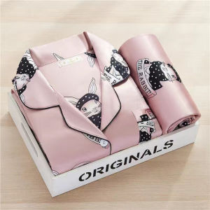 Ice Silk Pajamas for Women Spring & Fall Long Sleeves Thin Sweet Summer Womens Artificial Silk K-style Loose Homewear Suit