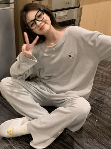 HANQIANNUO | Thick Warm Long Sleeve Sleepwear Set
