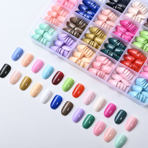 24Colors(288pcs) Colorful Short Oval Press On Nails Glossy Pure Color Full Cover Fake Nail DIY Manicure Acrylic False Nail Tips