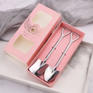 2PCs/Set Stainless Steel Shovel Shape Coffee Spoon Ice Cream Afternoon Tea Dessert Multicolor Long Handle Dinnerware Tableware