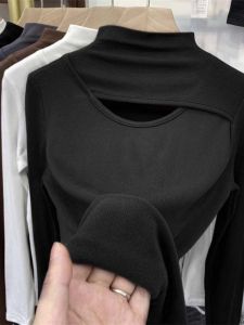 chaqi | Hollow-out Lightweight Fleece Turtleneck Womens T-Shirt