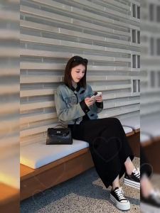 XUNYI | Áo Khoác Ngắn Jean Màu Sắc Phong Cách Trung Quốc