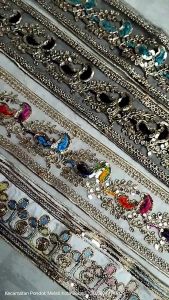 (Per Pcs) PT158 Renda Pita Cantik dengan Benang Kawat Gold Muda Lebar 75Cm - 8Cm Panjang 9 Meter