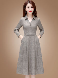 Elegant Maternity Dress Long Sleeve Autumn High Waist A-Line Skirt Concealing Belly Korean Style Womens Fashion Slimming