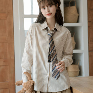 Áo Sơ Mi Nữ Phong Cách Anh Quốc Mùa Thu Mới Tay Dài Cổ Polo Họa Tiết Sọc Cổ Điển Phong Cách Nhật Bản Cổ Điển Phong Cách Hồng Kông