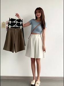 YAYANGREN | Quần Shorts A-line Dễ Dàng Cao Bụng Rộng Chất Liệu Lụa chiffon Màu Đen