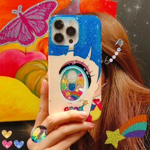 Original Sad Shop Glitter Star Big Eyes Phone Case for iPhone 16 pro Max Apple 15 pro Girl Style 14 Protective Cover Cute Personality