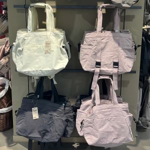 Large Capacity Canvas Tote Bag Mommy Fitness Yoga Travel Shoulder Bag Urban Simple Style Soft Handle Zipper Closure Pure Color