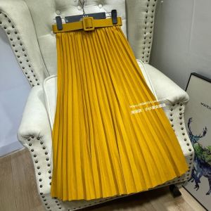 Spring Summer Womens High Waist A-Line Pleated Skirt with Belt Midi Slimming Gown City Walk Commute Style Other Fabric
