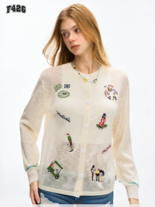 F426 | Spring New Knitted Cardigan Fun Casual Sporty Embroidered Colorful UV Protection
