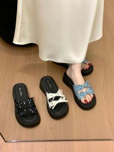 XUJIA | Thick Sole Polka Dot French Bow Slippers 2026 New