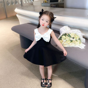 Baby Girl Temperament Bow Backless Princess Dress 2024 Summer New Little Girl Korean Style Suspender Dress Trendy
