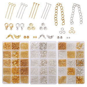 1260Pcs/Box DIY Jewelry Findings Tool Kit Metal Lobster Clasps Jump Rings Tail Chain Eye Pins Set For Jewelry Making Accessories