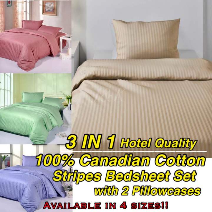 STRIPES 3 in 1 Canadian Cotton Bedsheet Set with Pillowcase High