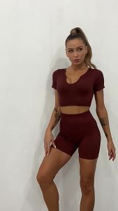 alo yoga ชุดกางเกงโยคะผู้หญิง ขาสั้นรัดรูปเอวสูง แห้งเร็ว ผ้าริบสำหรับออกกำลังกาย