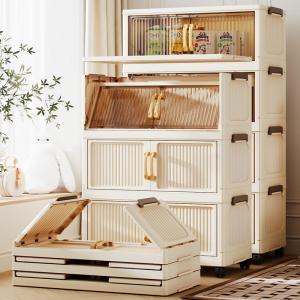 ZHUOLESHI | Portable No Assembly Multi-layer Storage Cabinet With Wheels Sliding Doors