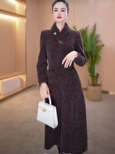 ChenZi Womens Qipao Dress Slimming Waist Midi Length Elegant Autumn Winter Fashion Commute Style Thickened Mid-aged Women