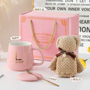 Creative Ceramic Mug Gift Set with Lid And Spoon High Aesthetic Value Opening Ceremony Activity Gifts Customizable Present