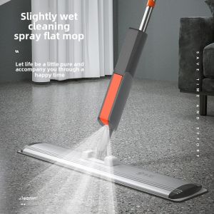 Hand-Free Aluminum Plate Spray Mop for Floor Cleaning Water Spraying Lazy Person Mopping Tool Stainless Steel Pole Ultra-Fine-Fiber