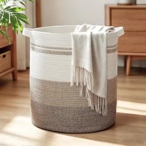 Laundry Basket with Handles - Large Woven Storage Hamper for Clothes Blankets & Pillows Neutral Decorative Organizer for Gift